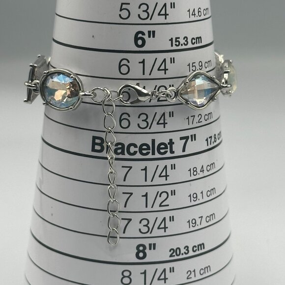 Lot of 2 Bracelets Silver Tone Faceted Rhinestone Link Adjustable Chain Clasp - Picture 6 of 10